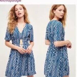 Anthropologie Navy and White Midi Dress